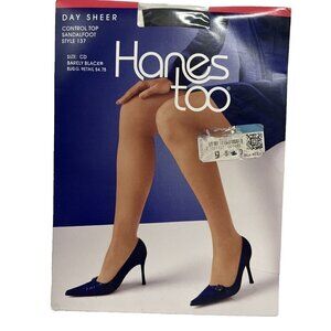 Hanes Too Day Sheer Pantyhose Control Top Sandalfoot 137 Barely Black Sz CD USA